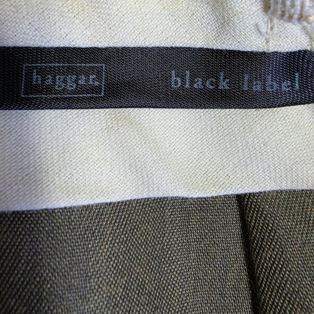 Haggar Black Label Mens Pleated Dress Pants Olive Gray Cuffed Trousers 37x26.5